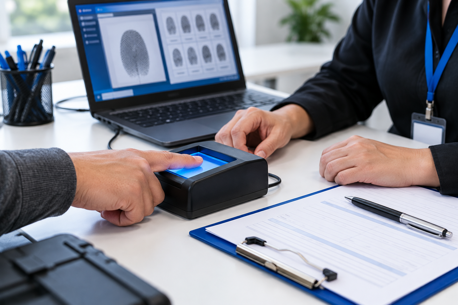 Illustrative electronic fingerprint collection for background screening